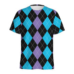 Purple Black And Blue Argyle Print Men's Sports T-Shirt