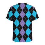 Purple Black And Blue Argyle Print Men's Sports T-Shirt