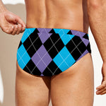 Purple Black And Blue Argyle Print Men's Swim Briefs