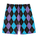 Purple Black And Blue Argyle Print Men's Swim Trunks