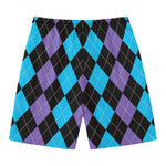 Purple Black And Blue Argyle Print Men's Swim Trunks