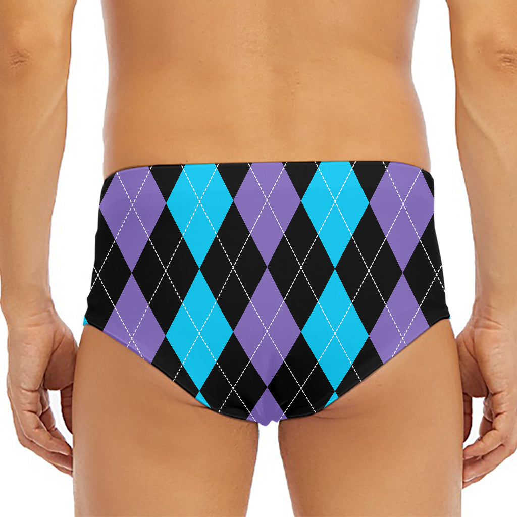 Purple Black And Blue Argyle Print Men's Triangle Swim Briefs