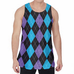 Purple Black And Blue Argyle Print Men's Velvet Tank Top