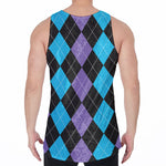 Purple Black And Blue Argyle Print Men's Velvet Tank Top