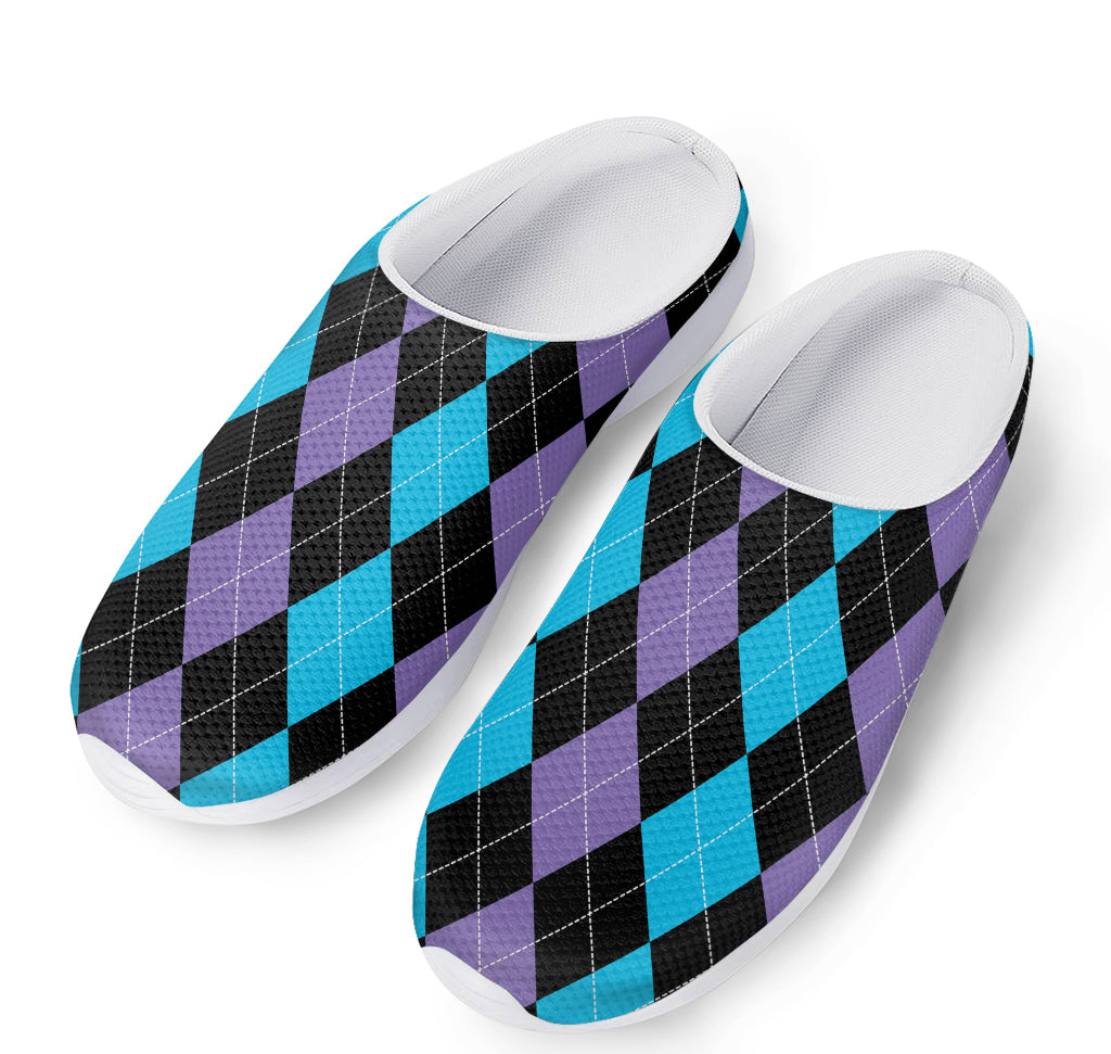 Purple Black And Blue Argyle Print Mesh Casual Shoes
