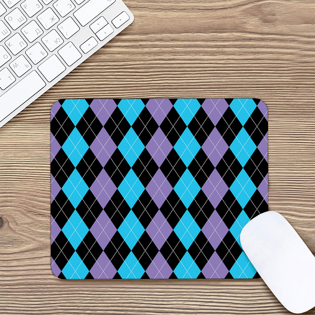 Purple Black And Blue Argyle Print Mouse Pad