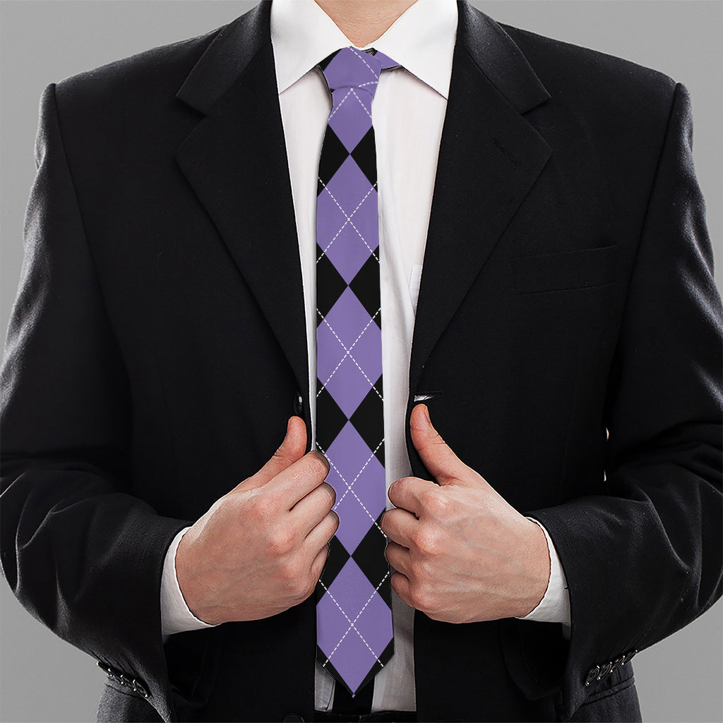 Purple Black And Blue Argyle Print Necktie