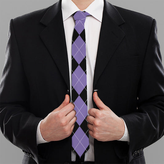 Purple Black And Blue Argyle Print Necktie