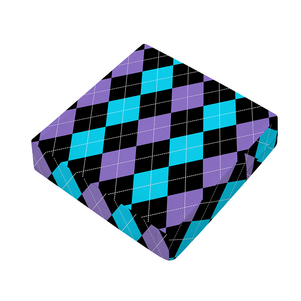 Purple Black And Blue Argyle Print Outdoor Seat Cushion Cover