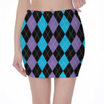 Purple Black And Blue Argyle Print Pencil Mini Skirt