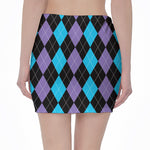 Purple Black And Blue Argyle Print Pencil Mini Skirt