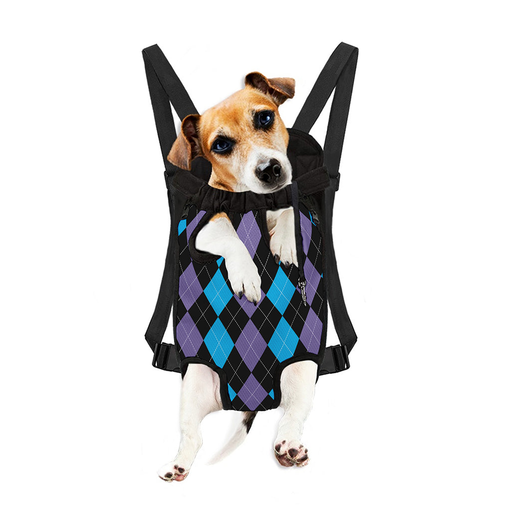 Purple Black And Blue Argyle Print Pet Carrier Backpack