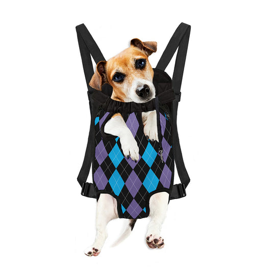 Purple Black And Blue Argyle Print Pet Carrier Backpack