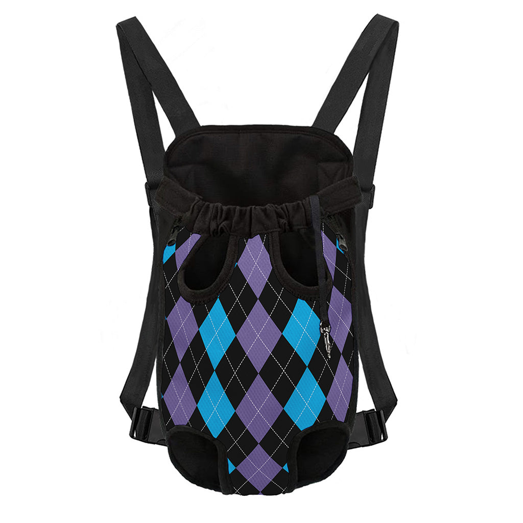 Purple Black And Blue Argyle Print Pet Carrier Backpack