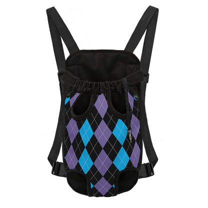 Purple Black And Blue Argyle Print Pet Carrier Backpack