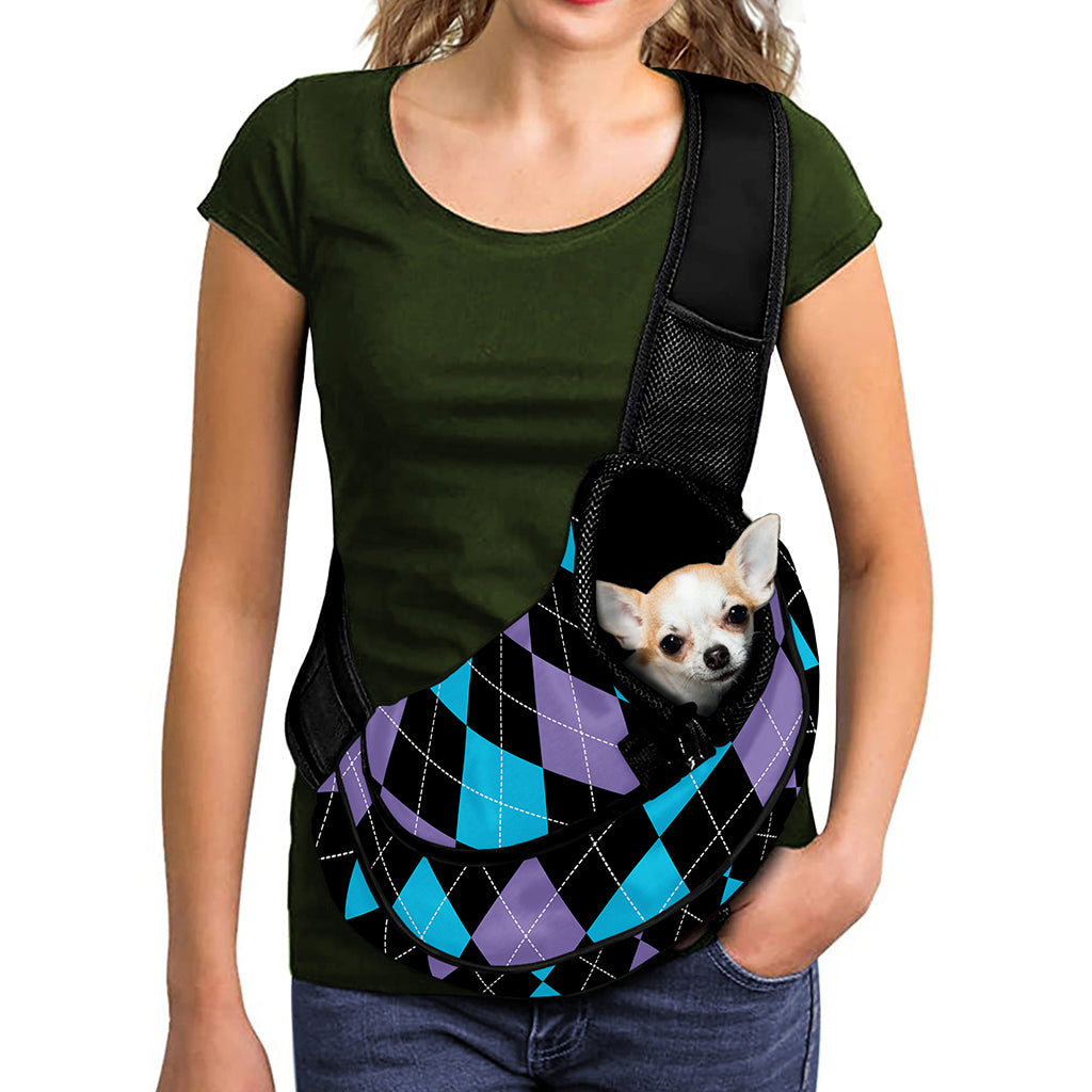 Purple Black And Blue Argyle Print Pet Sling Carrier