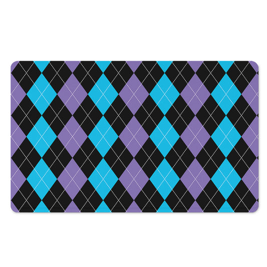 Purple Black And Blue Argyle Print Polyester Doormat