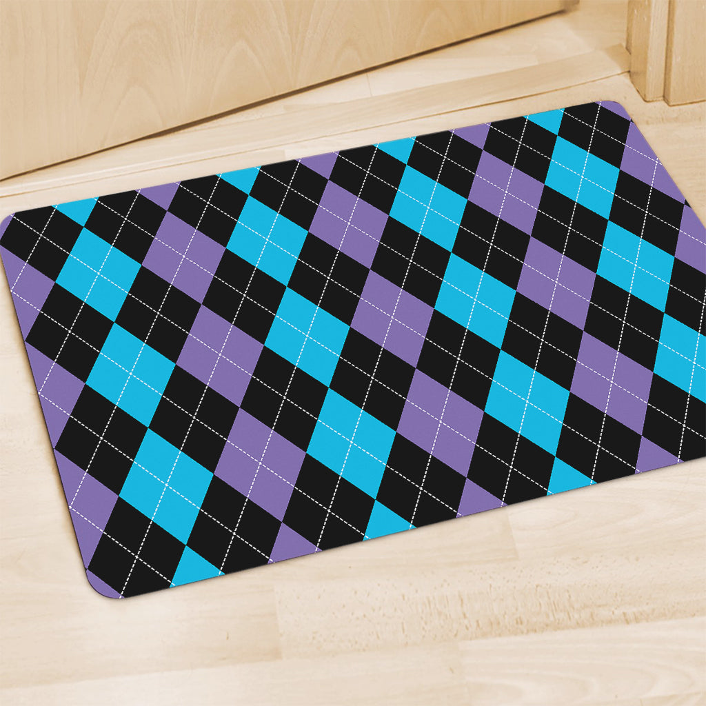 Purple Black And Blue Argyle Print Polyester Doormat