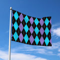 Purple Black And Blue Argyle Print Polyester Flag