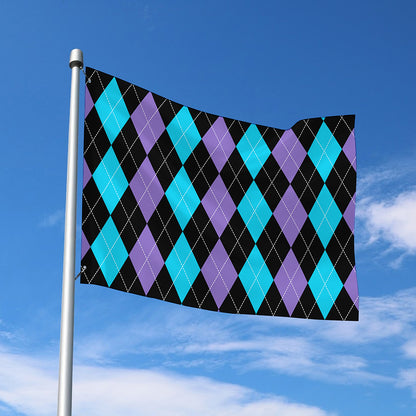 Purple Black And Blue Argyle Print Polyester Flag
