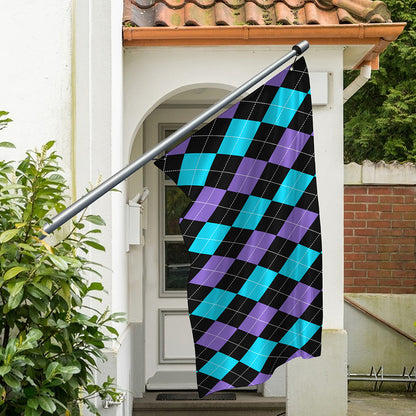 Purple Black And Blue Argyle Print Polyester Flag