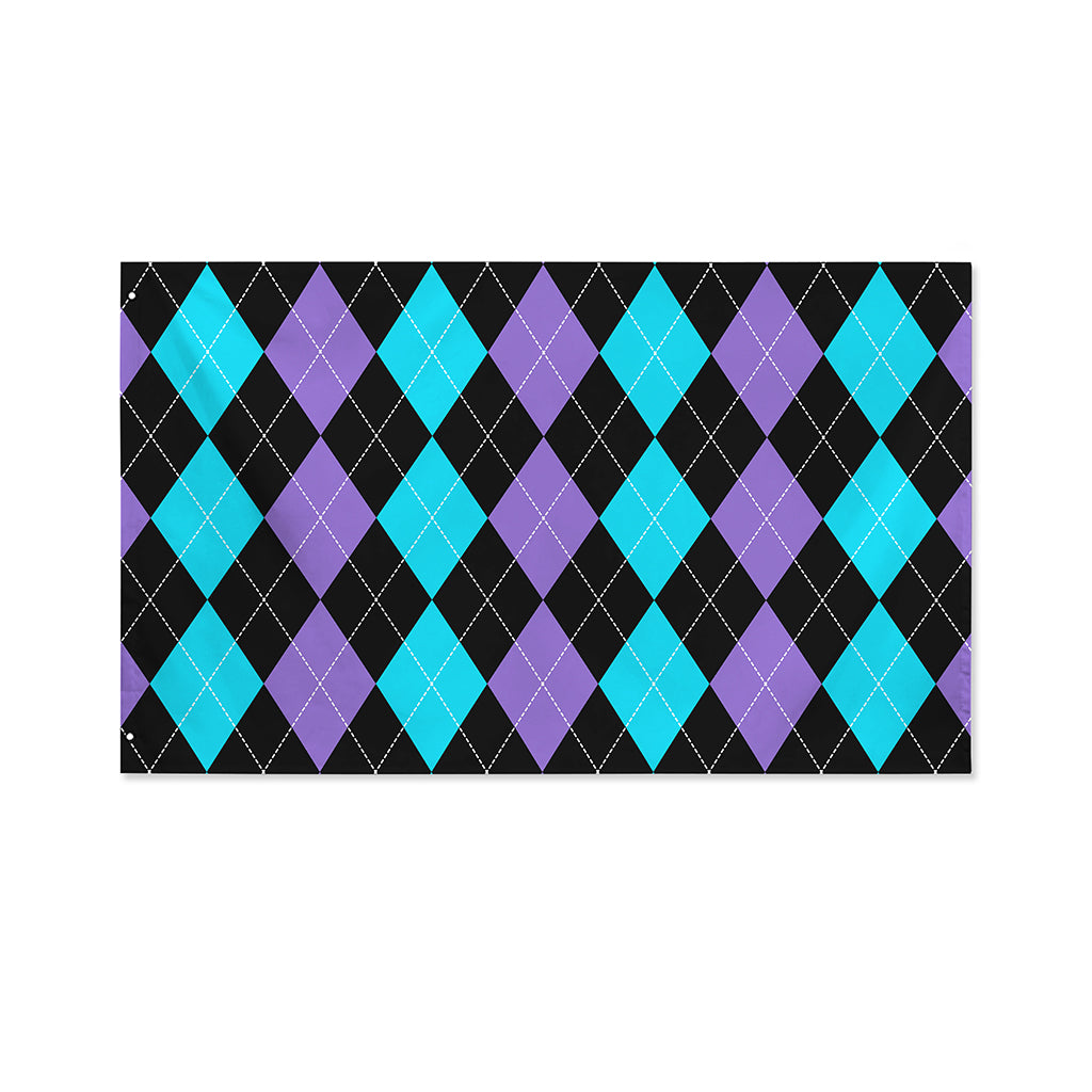 Purple Black And Blue Argyle Print Polyester Flag