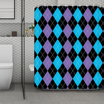 Purple Black And Blue Argyle Print Polyester Shower Curtain