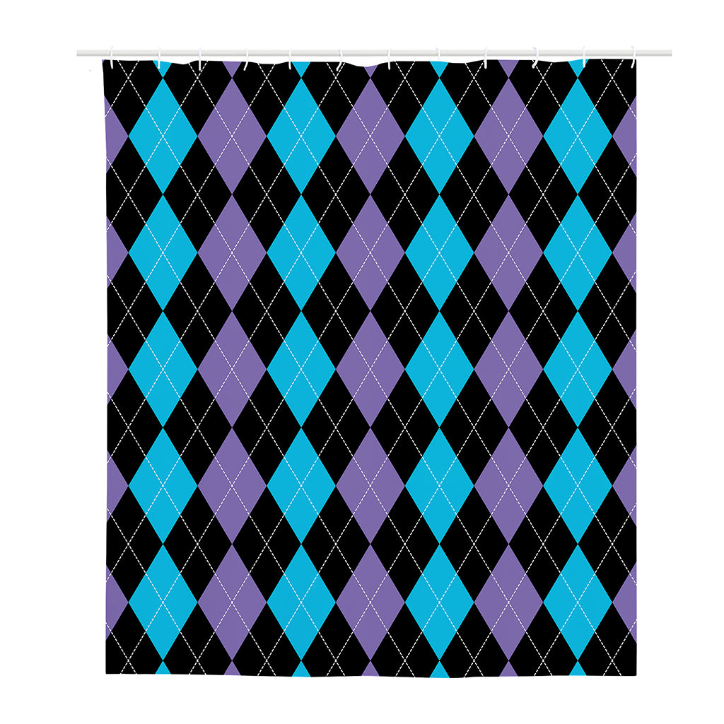 Purple Black And Blue Argyle Print Polyester Shower Curtain