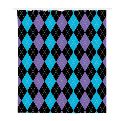Purple Black And Blue Argyle Print Polyester Shower Curtain