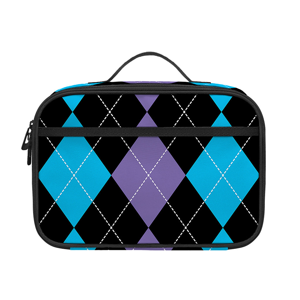 Purple Black And Blue Argyle Print Portable Lunch Bag