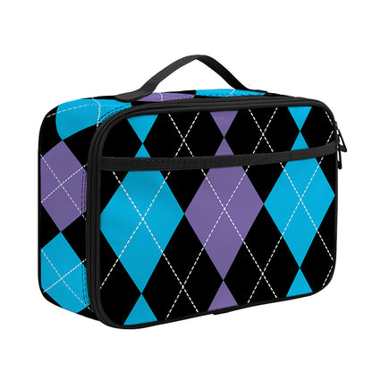 Purple Black And Blue Argyle Print Portable Lunch Bag