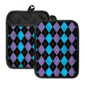 Purple Black And Blue Argyle Print Pot Holders With Pocket