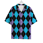 Purple Black And Blue Argyle Print Rayon Hawaiian Shirt