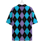 Purple Black And Blue Argyle Print Rayon Hawaiian Shirt