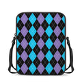 Purple Black And Blue Argyle Print Rectangular Crossbody Bag