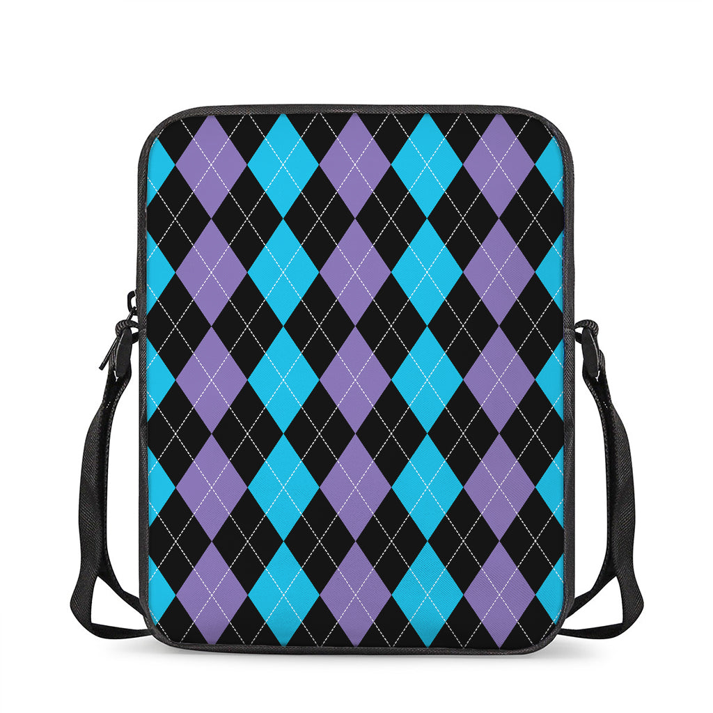 Purple Black And Blue Argyle Print Rectangular Crossbody Bag