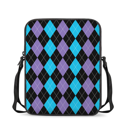 Purple Black And Blue Argyle Print Rectangular Crossbody Bag