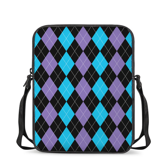 Purple Black And Blue Argyle Print Rectangular Crossbody Bag