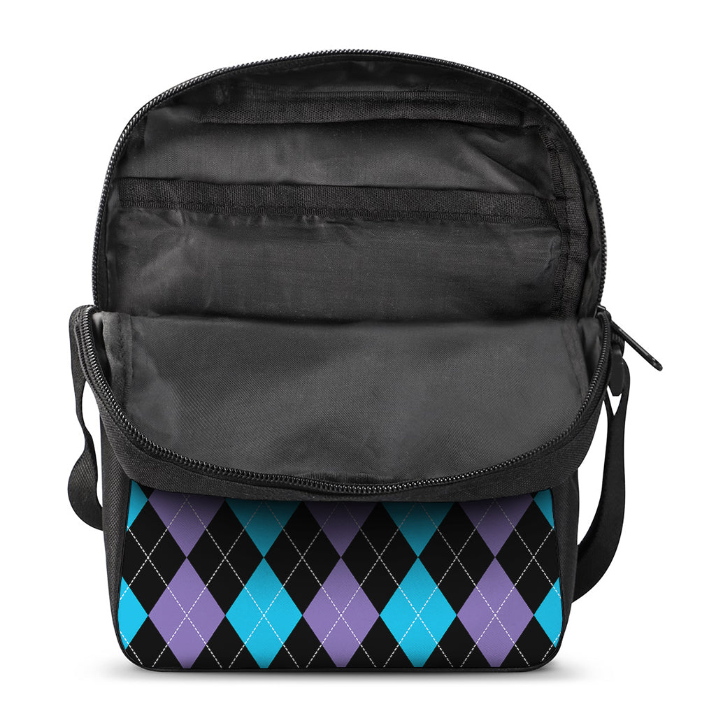 Purple Black And Blue Argyle Print Rectangular Crossbody Bag