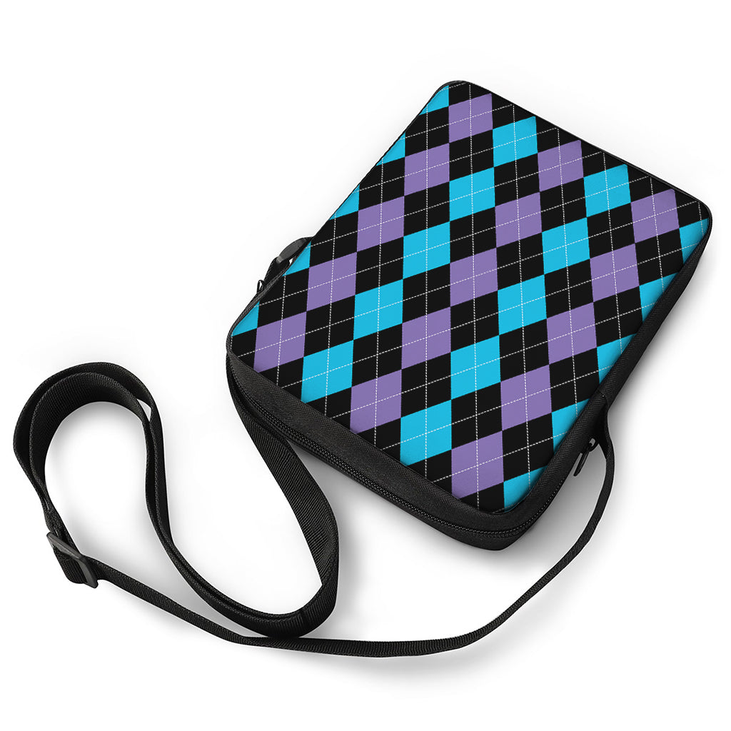 Purple Black And Blue Argyle Print Rectangular Crossbody Bag