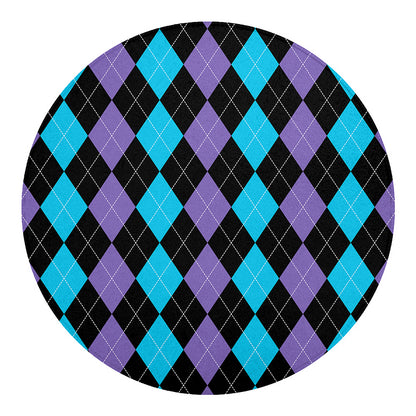 Purple Black And Blue Argyle Print Round Blanket