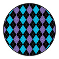 Purple Black And Blue Argyle Print Round Floor Mat