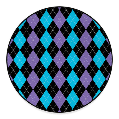 Purple Black And Blue Argyle Print Round Floor Mat