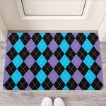 Purple Black And Blue Argyle Print Rubber Doormat