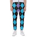 Purple Black And Blue Argyle Print Joggers