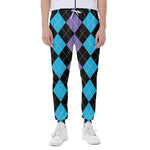 Purple Black And Blue Argyle Print Scuba Joggers