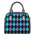 Purple Black And Blue Argyle Print Shoulder Handbag