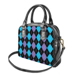 Purple Black And Blue Argyle Print Shoulder Handbag
