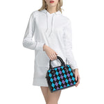 Purple Black And Blue Argyle Print Shoulder Handbag