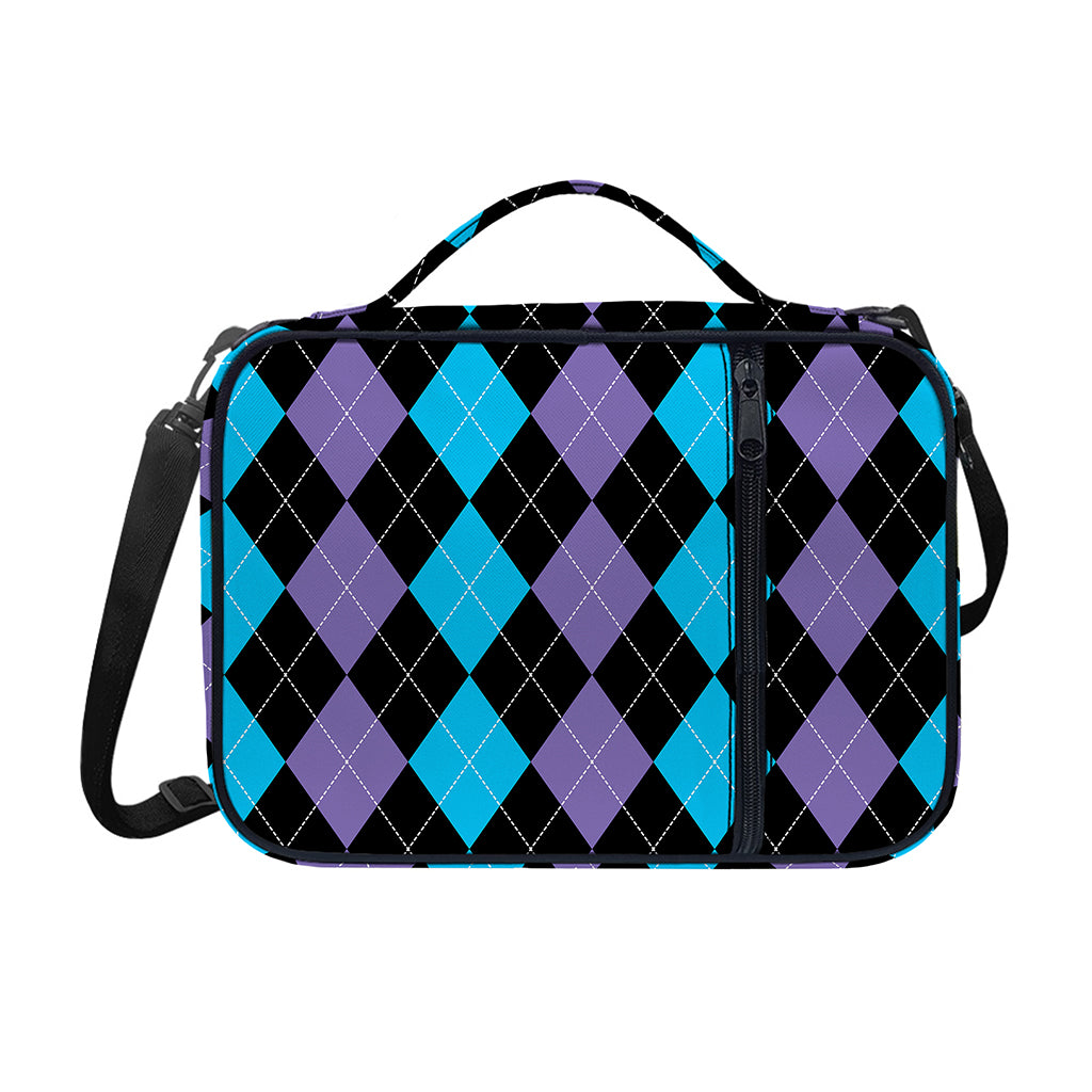 Purple Black And Blue Argyle Print Shoulder Strap Bible Bag